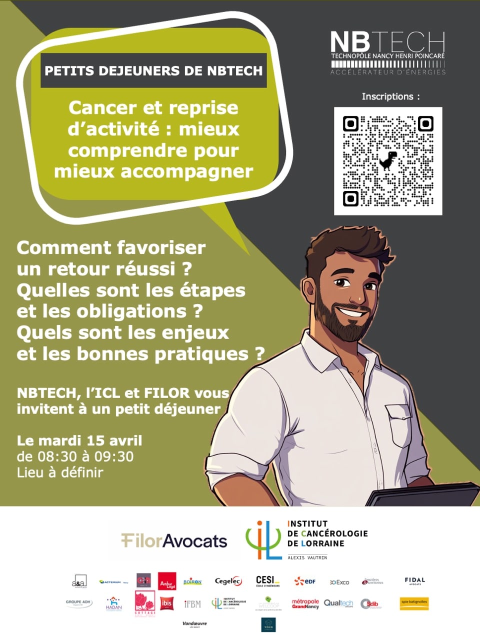 NBTECH organise sur le Technopôle un petit déjeuner sur la reprise d'activité après un cancer.