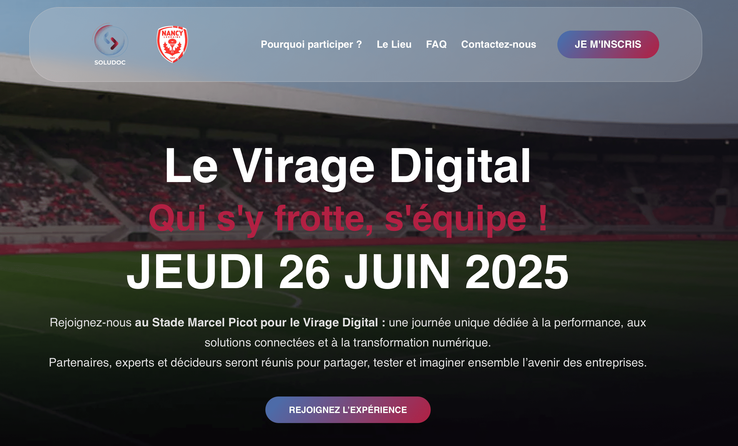 Vue d'ensemble du Virage Digital au Stade Marcel Picot, rassemblant partenaires, experts et décideurs autour de l'innovation numérique.