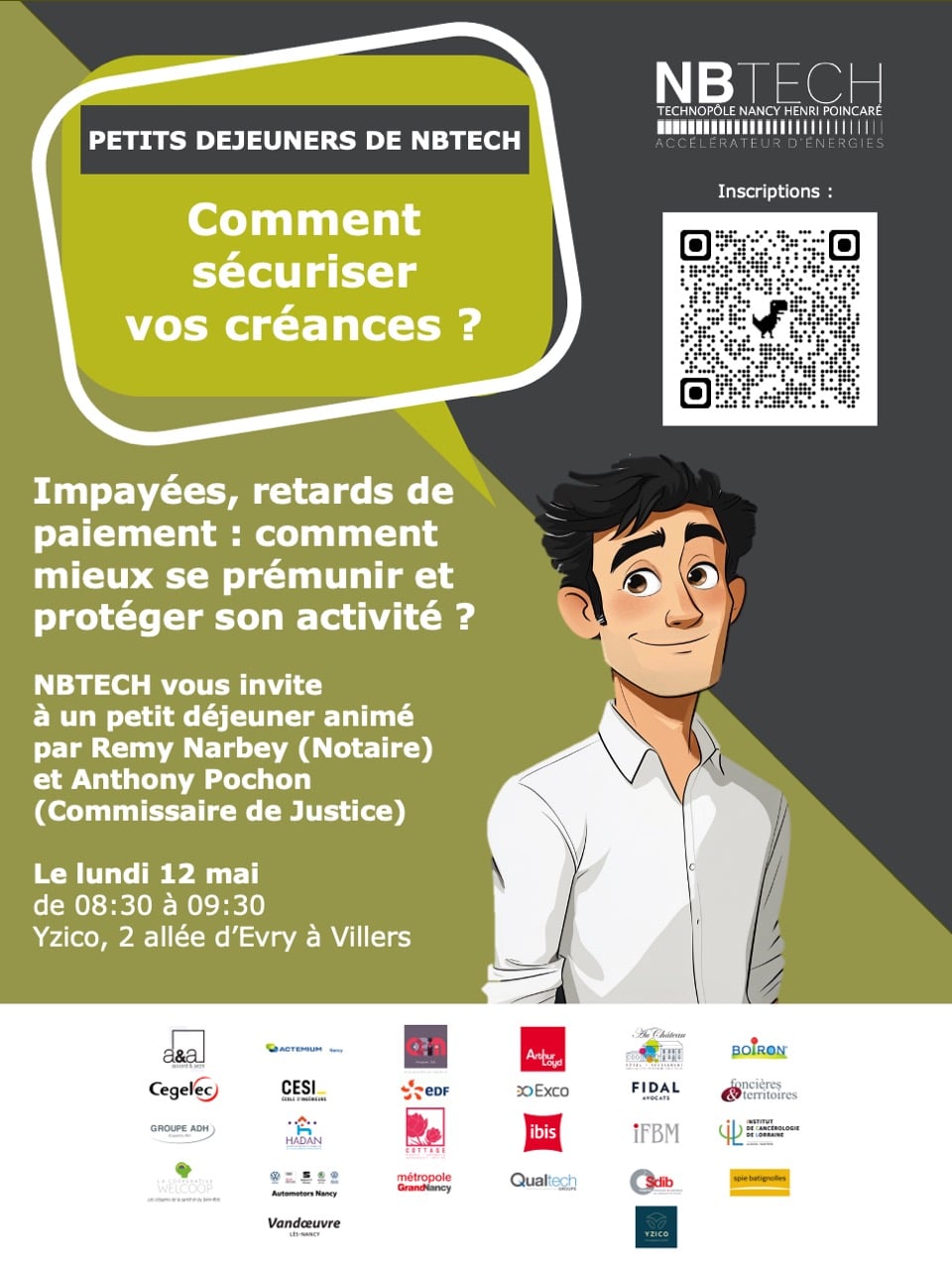 Participants réunis lors d’un petit-déjeuner d’information NBTECH au Technopôle de Nancy Brabois, échangeant autour des stratégies de sécurisation des créances.