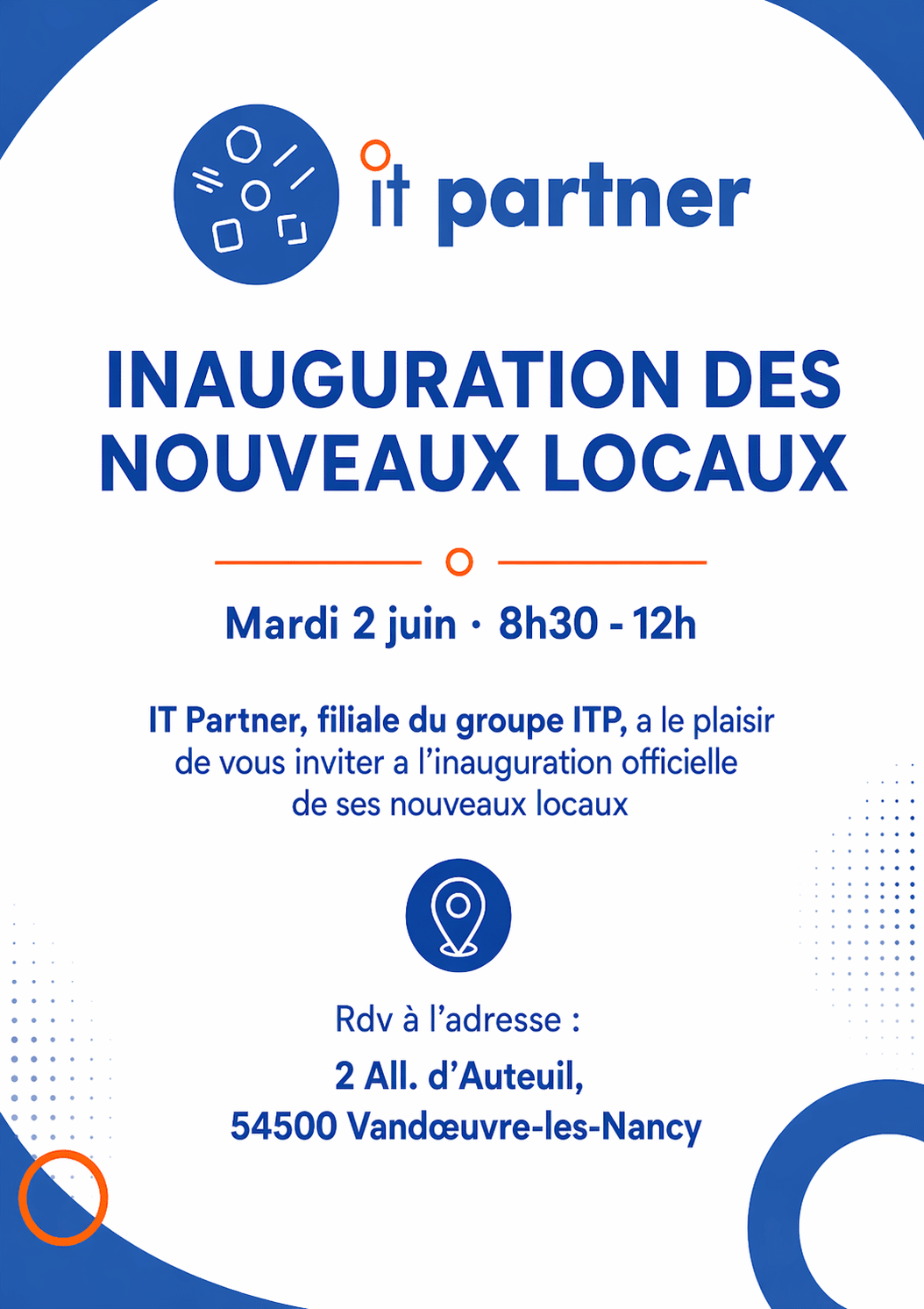 Logo d'IT Partner lors de l'inauguration des nouveaux locaux sur le Technopôle, promotion par NBTECH.